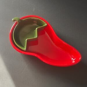 Avon 2 pc Chili Pepper Shaped Chip & Dip Serving Dish Ceramic Salsa Guac Queso